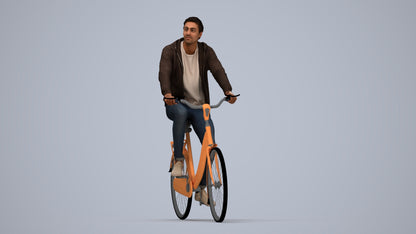 photogrammetry 3D man casual cycling, realistic human model archviz FBX, top-down view render