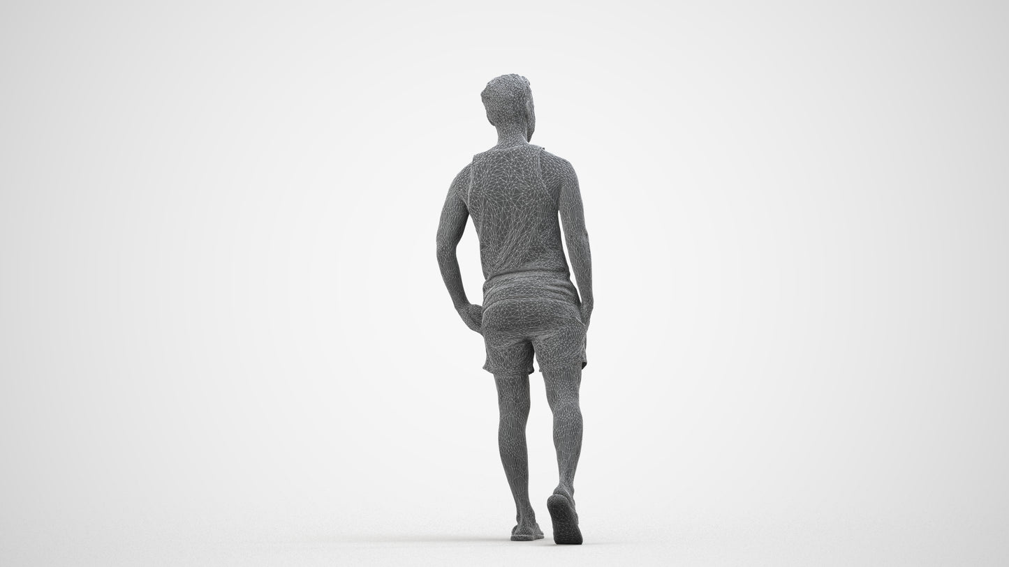 photogrammetry 3D man casual walking, realistic human model archviz FBX, wireframe side view