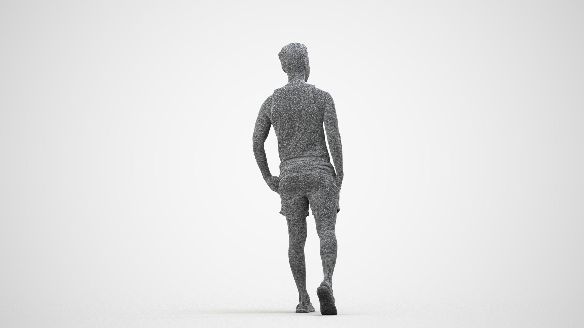 photogrammetry 3D man casual walking, realistic human model archviz FBX, wireframe side view