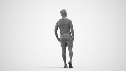 photogrammetry 3D man casual walking, realistic human model archviz FBX, wireframe side view
