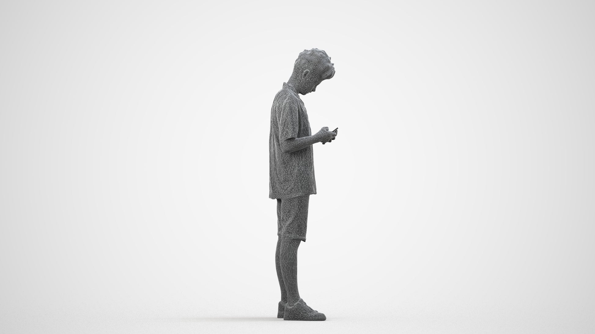 realistic 3D human boy casual kids, archviz people FBX OBJ for Blender, wireframe side view