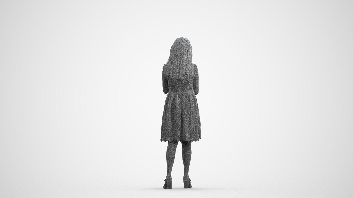3D people model woman formal standing, scanned human for 3ds Max rendering, wireframe front view