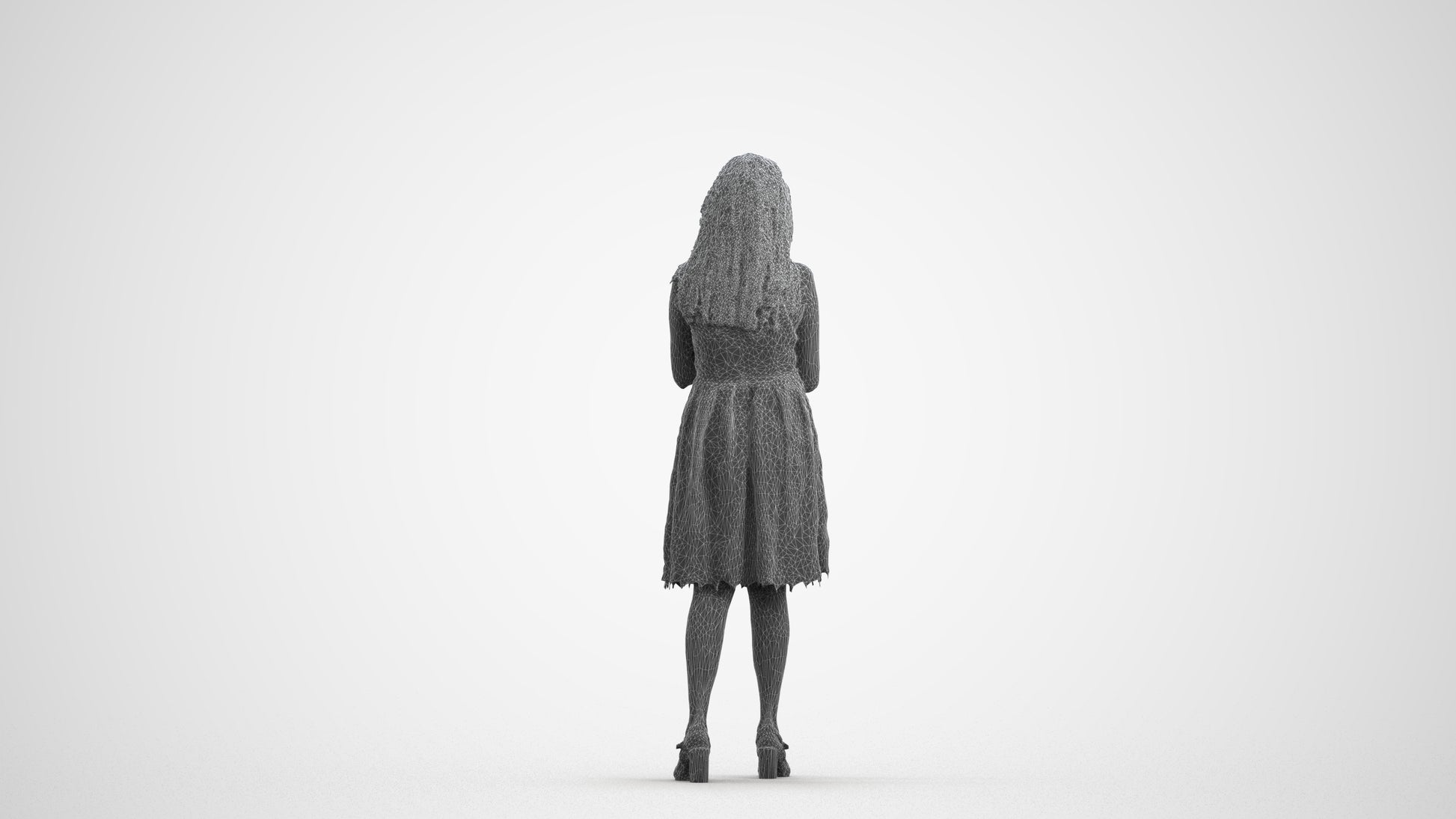 3D people model woman formal standing, scanned human for 3ds Max rendering, wireframe front view