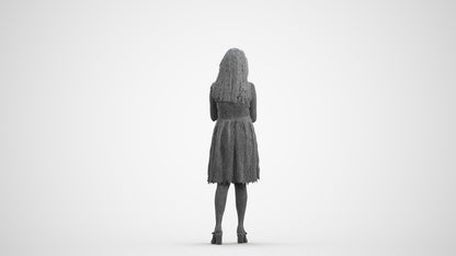 3D people model woman formal standing, scanned human for 3ds Max rendering, wireframe front view