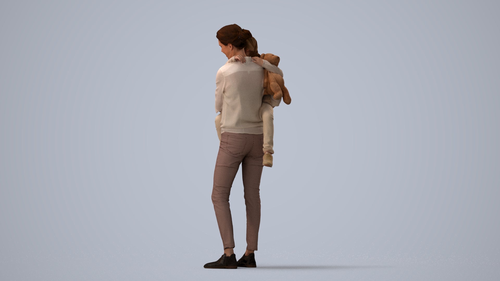3D scanned girl kids casual, photorealistic archviz people for Enscape and SketchUp, three-quarter view render