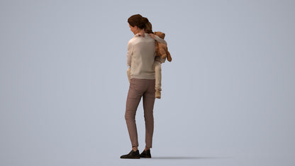 3D scanned girl kids casual, photorealistic archviz people for Enscape and SketchUp, three-quarter view render
