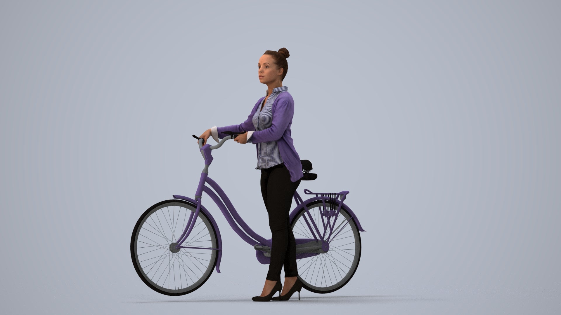 scanned 3D woman business walking, photogrammetry people for Enscape and V-Ray, three-quarter view render