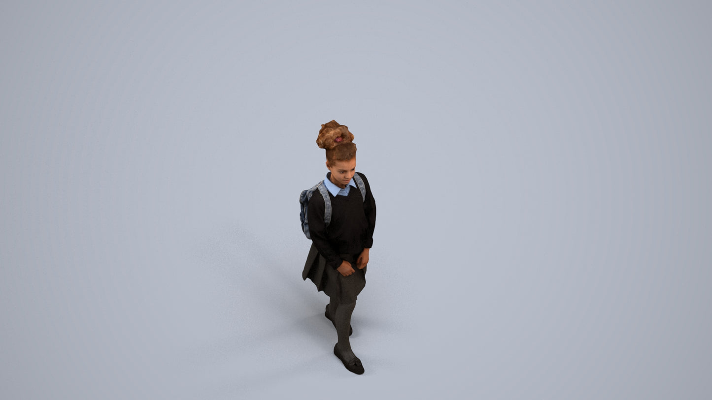 realistic 3D human girl kids, archviz people FBX OBJ for Blender, back view render