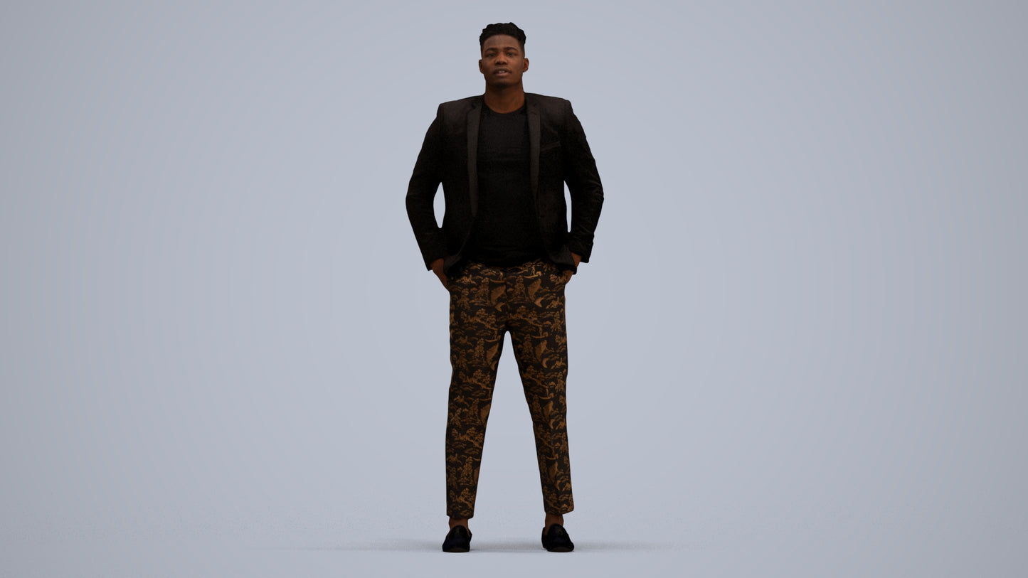 3D human model man casual formalaffairs, photogrammetry scanned person for archviz, standing pose render