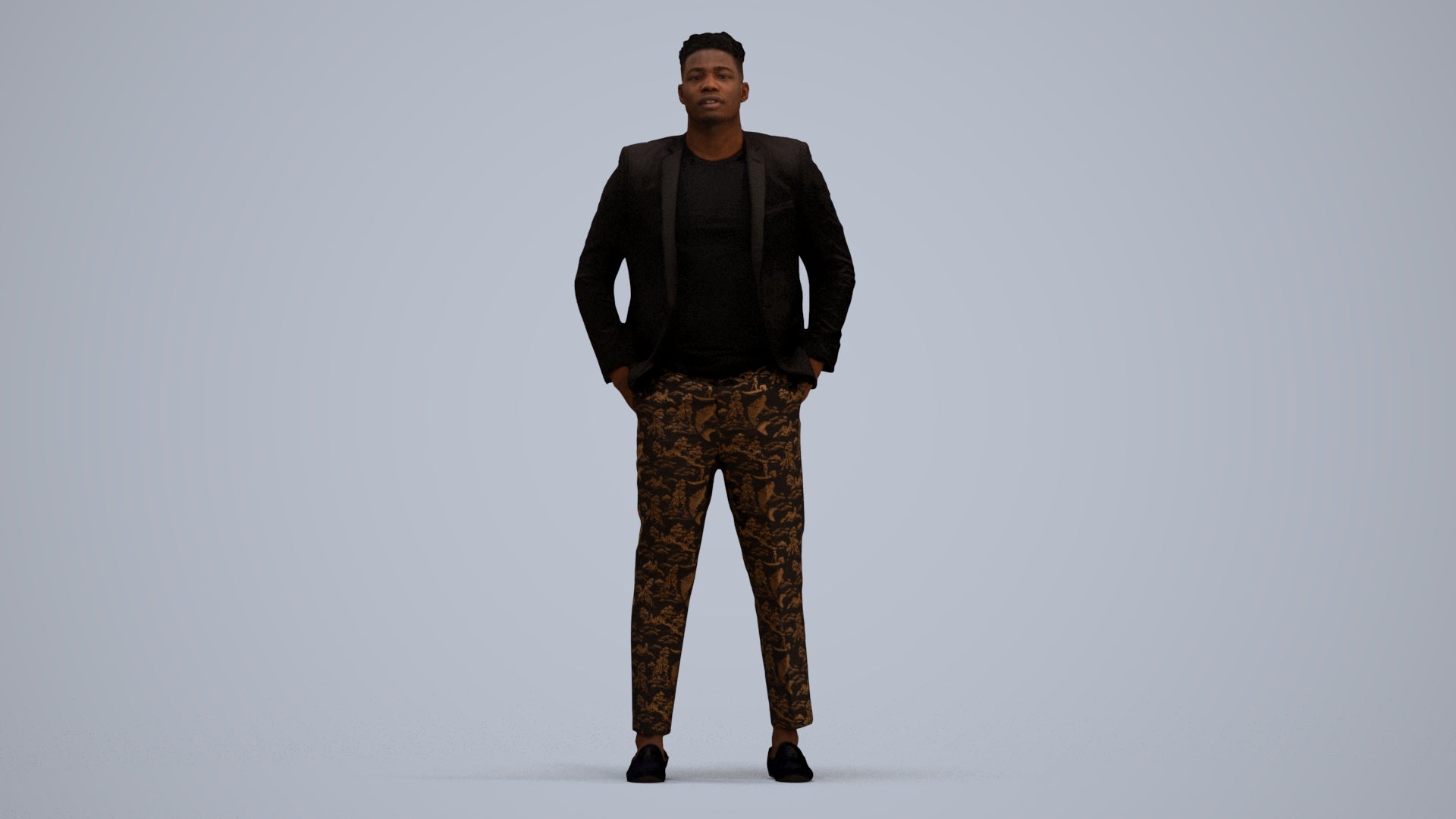 3D human model man casual formalaffairs, photogrammetry scanned person for archviz, standing pose render