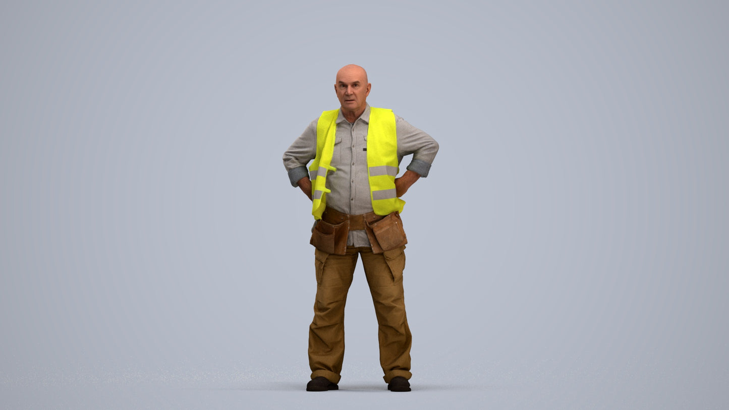 photogrammetry 3D senior man standing, realistic human model archviz FBX, standing pose render