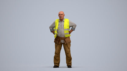photogrammetry 3D senior man standing, realistic human model archviz FBX, standing pose render
