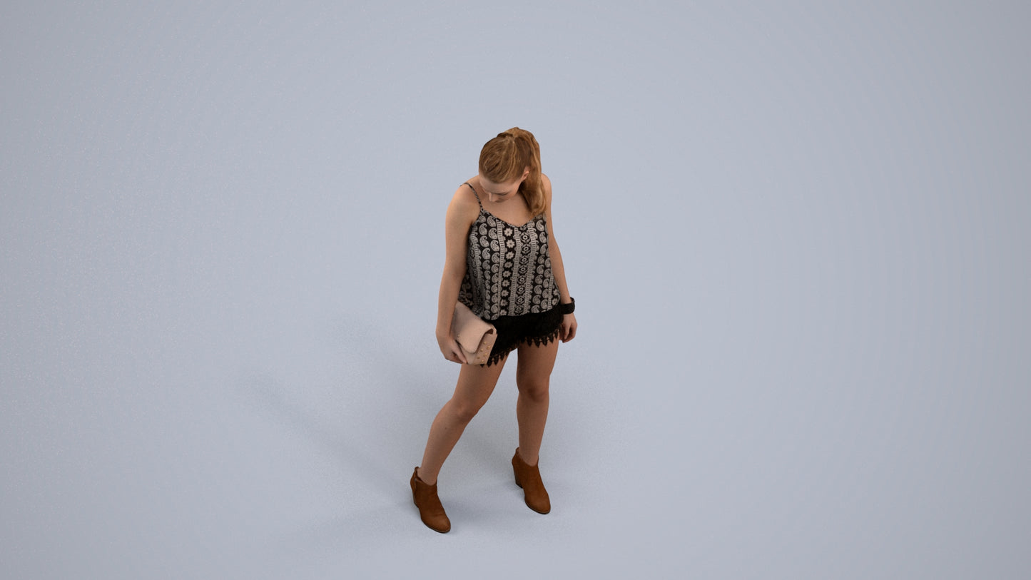 3D scanned girl standing casual, photorealistic archviz people for Enscape and SketchUp, back view render