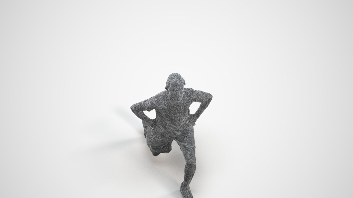 3D people model man sport, scanned human for 3ds Max rendering, wireframe three-quarter view