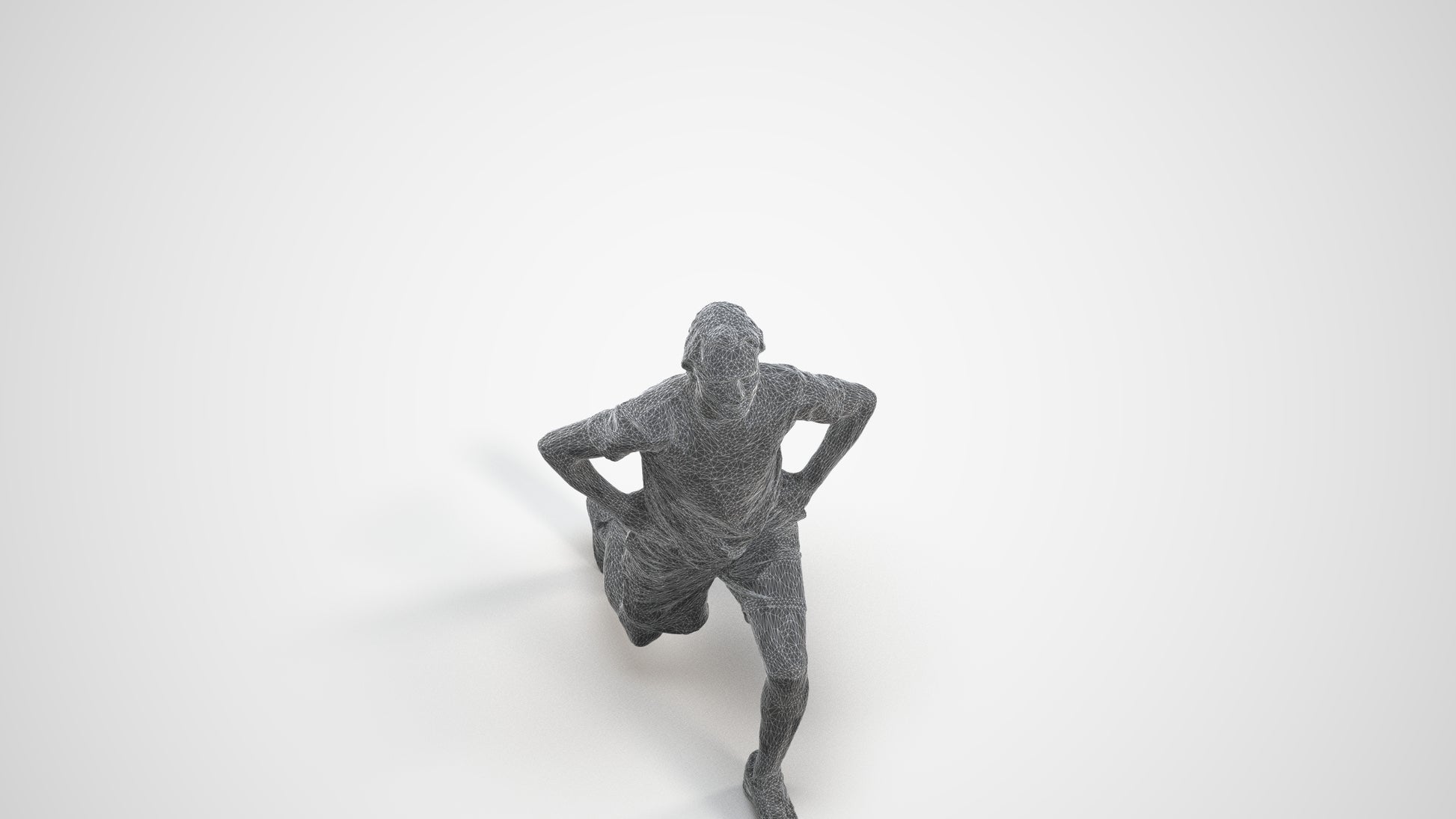 3D people model man sport, scanned human for 3ds Max rendering, wireframe three-quarter view
