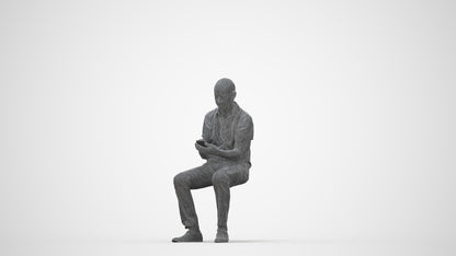 realistic 3D senior man casual sitting, scanned archviz people for Blender and 3ds Max, wireframe back view