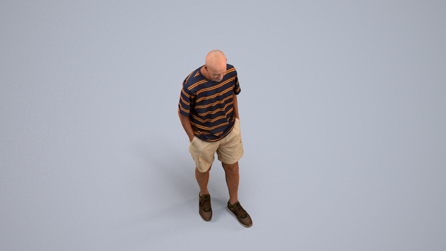 realistic 3D senior man casual standing, scanned archviz people for Blender and 3ds Max, back view render