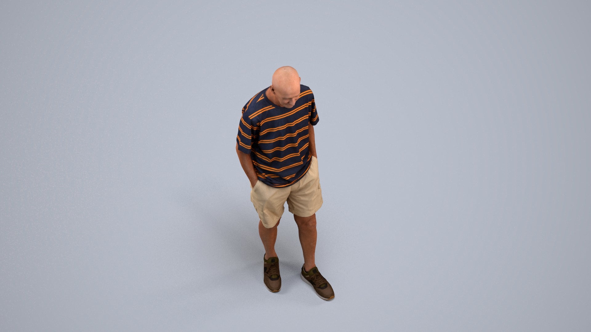 realistic 3D senior man casual standing, scanned archviz people for Blender and 3ds Max, back view render