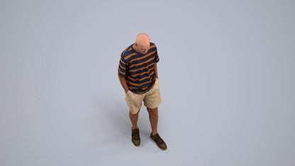 realistic 3D senior man casual standing, scanned archviz people for Blender and 3ds Max, back view render