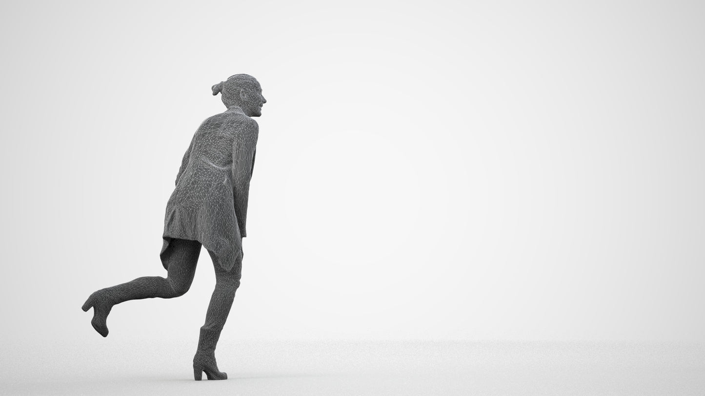 realistic 3D people woman business standing, render-ready for V-Ray and Corona, FBX OBJ, wireframe side view