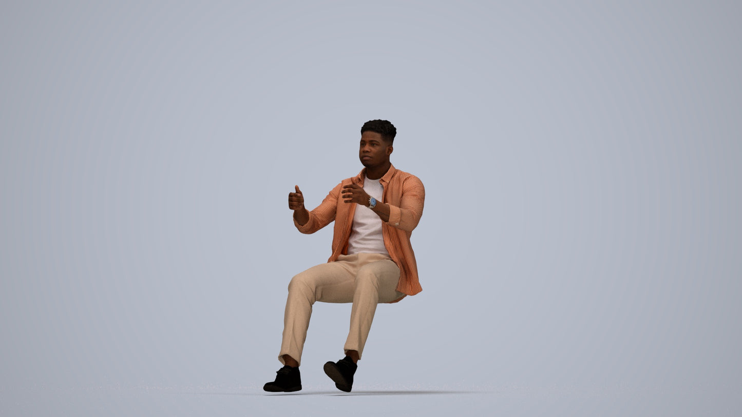 scanned 3D man casual driving, photogrammetry people for Enscape and V-Ray, top-down view render