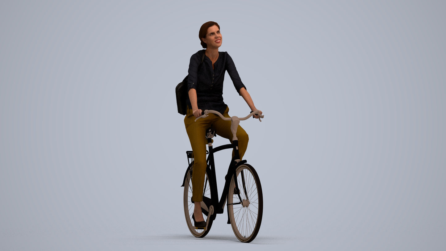 3D scanned woman cycling casual, photorealistic archviz people for Enscape and SketchUp, standing pose render
