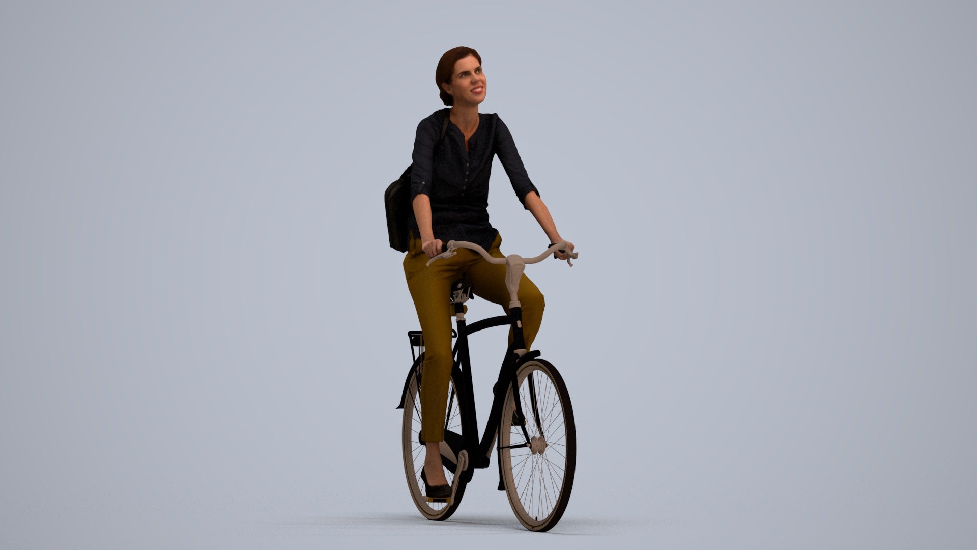 3D scanned woman cycling casual, photorealistic archviz people for Enscape and SketchUp, standing pose render