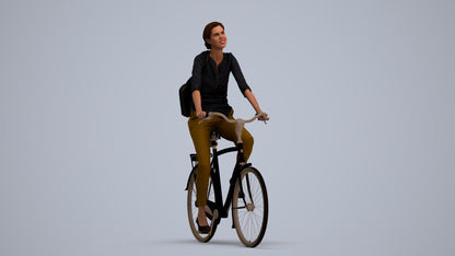3D scanned woman cycling casual, photorealistic archviz people for Enscape and SketchUp, standing pose render