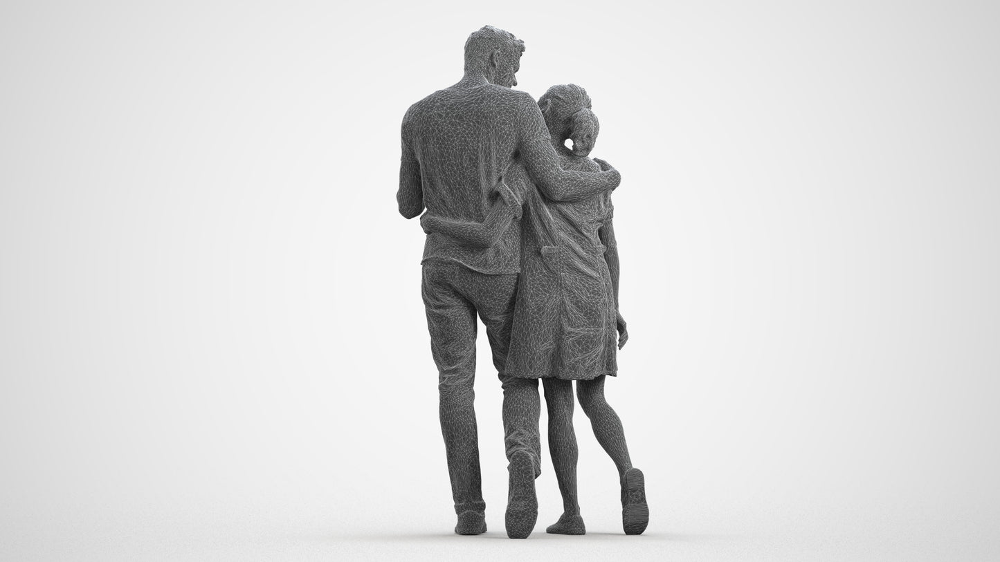 realistic 3D human woman casual couple, archviz people FBX OBJ for Blender, wireframe front view