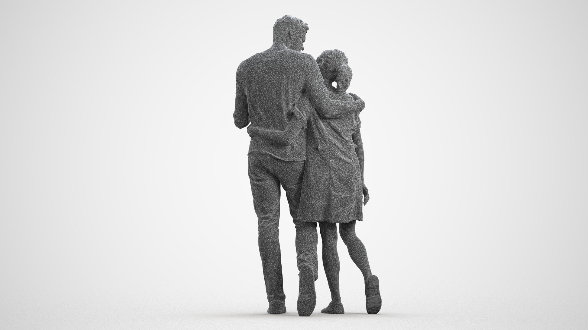 realistic 3D human woman casual couple, archviz people FBX OBJ for Blender, wireframe front view