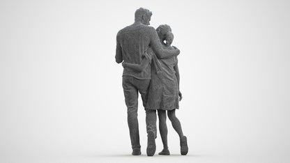 realistic 3D human woman casual couple, archviz people FBX OBJ for Blender, wireframe front view
