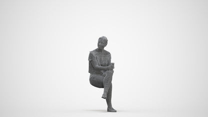 3D people model woman casual sitting, scanned human for 3ds Max rendering, three-quarter front view render