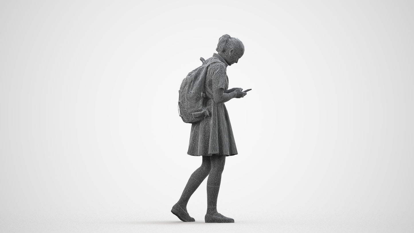 realistic 3D human girl kids, archviz people FBX OBJ for Blender, wireframe side view