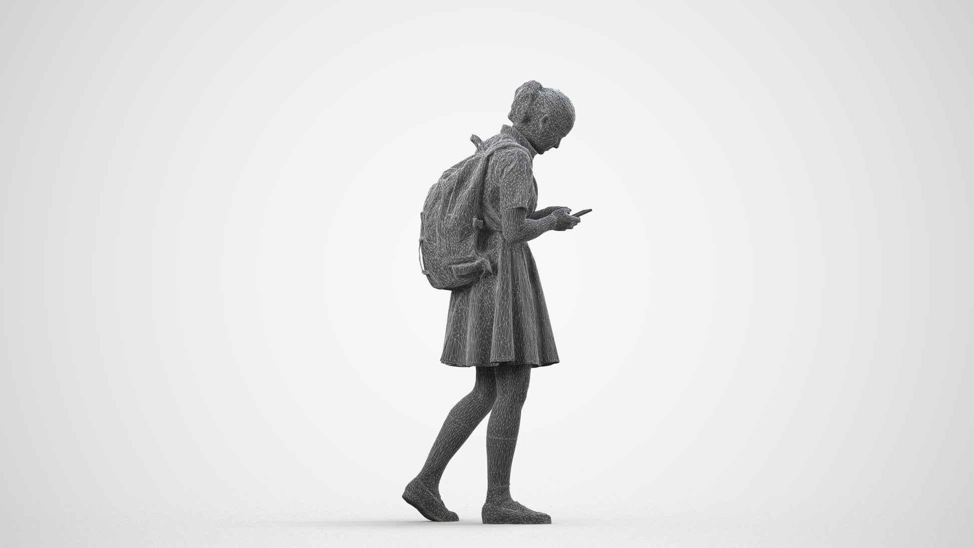 realistic 3D human girl kids, archviz people FBX OBJ for Blender, wireframe side view