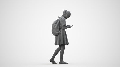 realistic 3D human girl kids, archviz people FBX OBJ for Blender, wireframe side view
