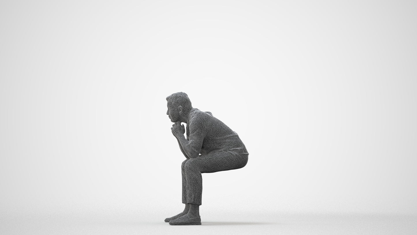 realistic 3D human man casual sitting, archviz people FBX OBJ for Blender, square thumbnail