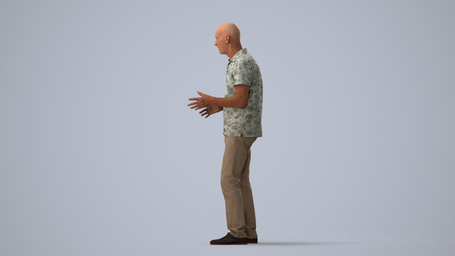 scanned 3D senior man casual standing, photogrammetry people for Enscape and V-Ray, three-quarter view render