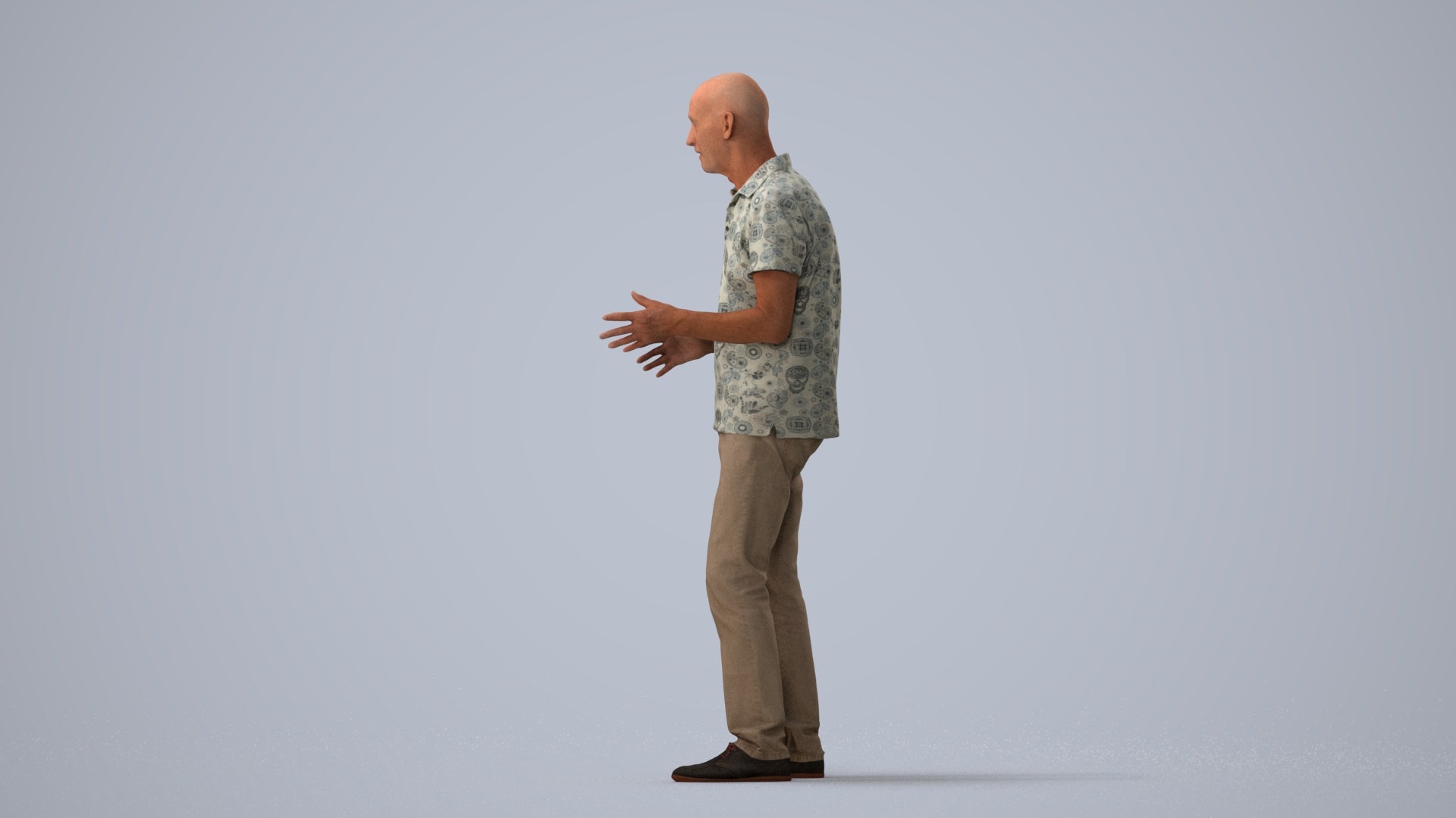 scanned 3D senior man casual standing, photogrammetry people for Enscape and V-Ray, three-quarter view render