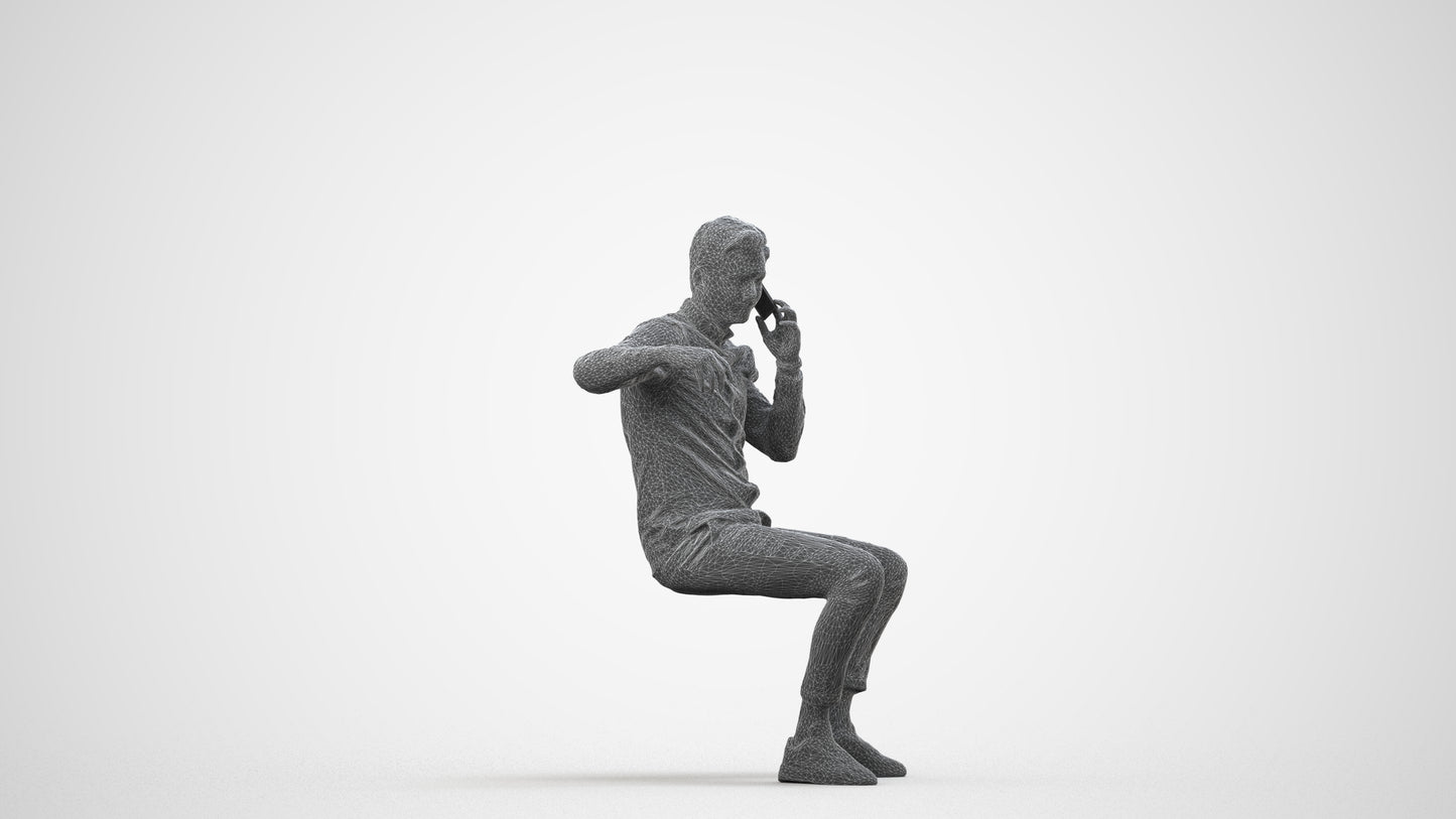 realistic 3D human man casual sitting, archviz people FBX OBJ for Blender, wireframe side view
