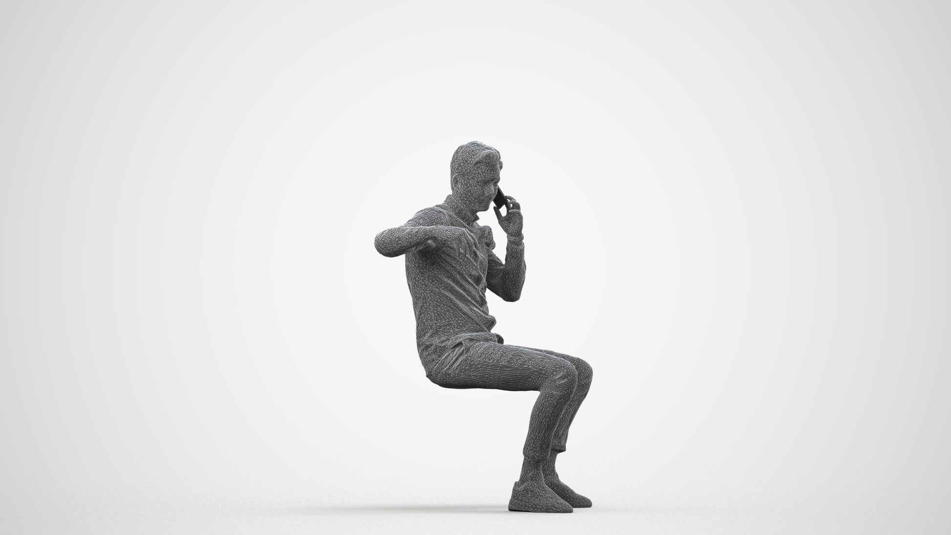 realistic 3D human man casual sitting, archviz people FBX OBJ for Blender, wireframe side view