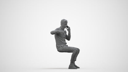 realistic 3D human man casual sitting, archviz people FBX OBJ for Blender, wireframe side view