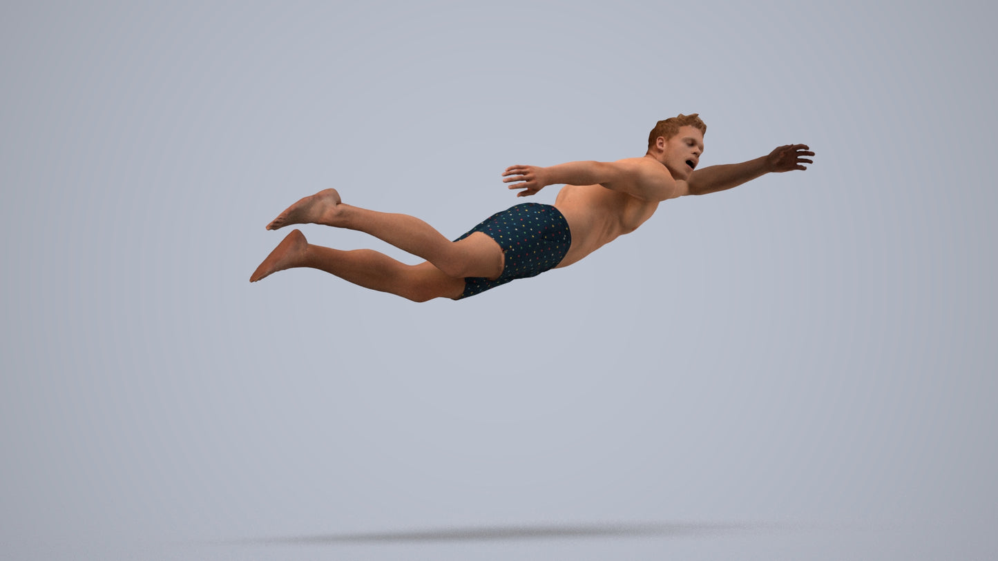 realistic 3D people man sport pool, render-ready for V-Ray and Corona, FBX OBJ, side view render