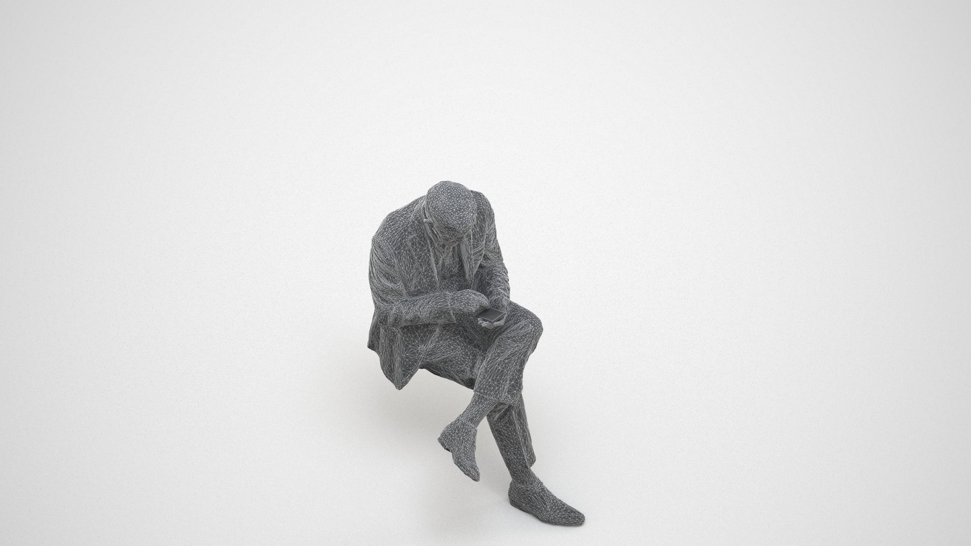 realistic 3D human senior man business, archviz people FBX OBJ for Blender, wireframe three-quarter view