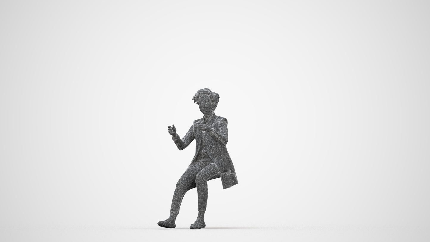 3D scanned woman sitting business, photorealistic archviz people for Enscape and SketchUp, wireframe back view