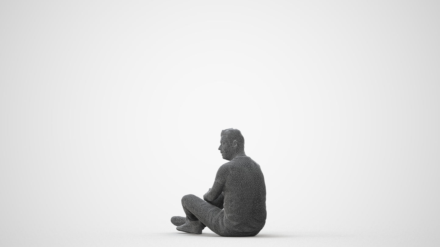 3D people model man casual sitting, scanned human for 3ds Max rendering, square thumbnail