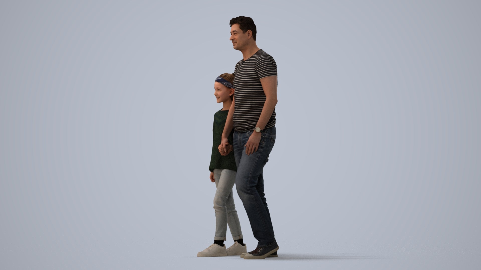 photogrammetry 3D girl casual walking, realistic human model archviz FBX, three-quarter view render