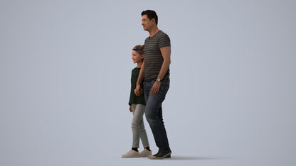 photogrammetry 3D girl casual walking, realistic human model archviz FBX, three-quarter view render