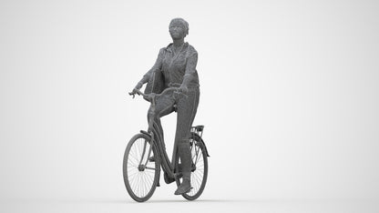 realistic 3D people woman casual cycling, render-ready for V-Ray and Corona, FBX OBJ, wireframe back view