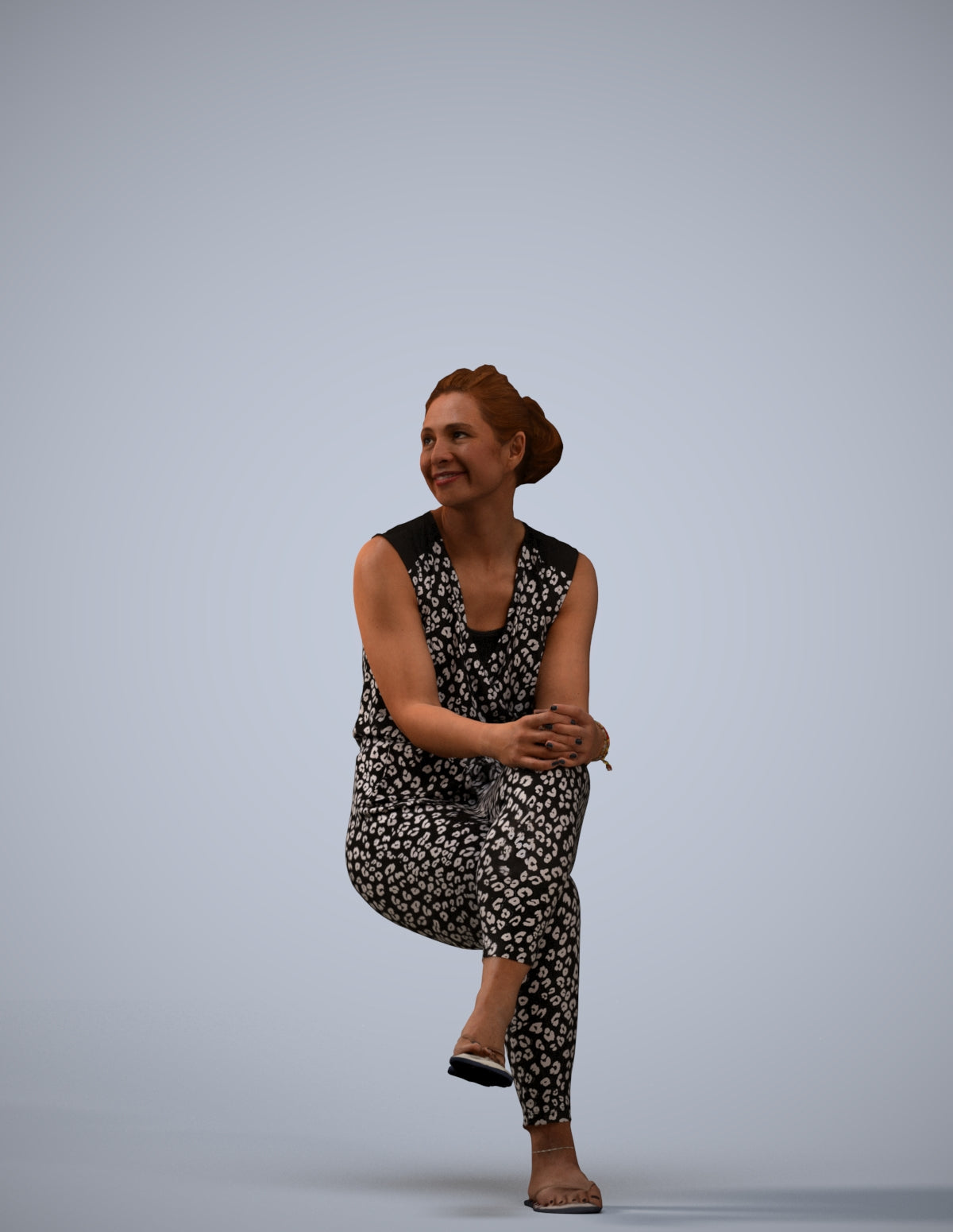 photogrammetry 3D woman casual sitting, realistic human model archviz FBX