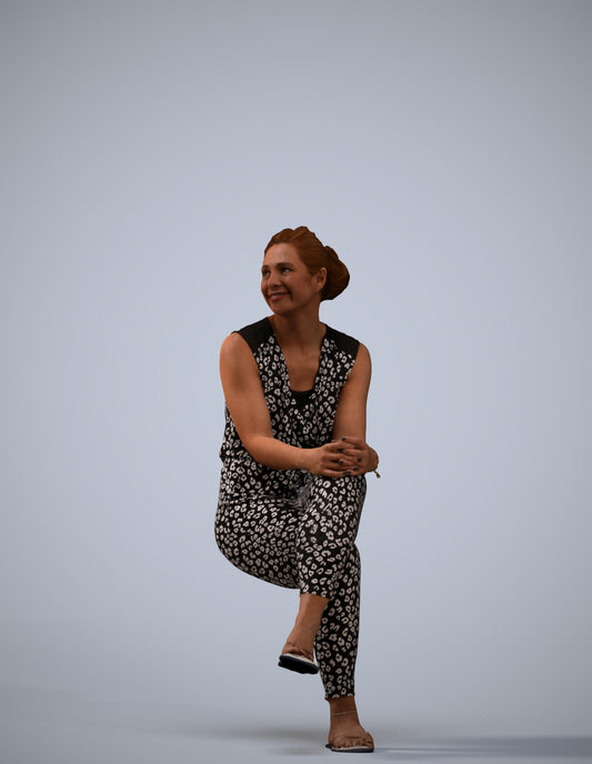 photogrammetry 3D woman casual sitting, realistic human model archviz FBX